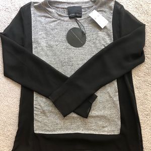 Metallic grey and black blouse top